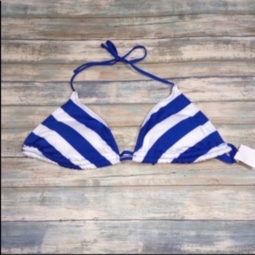 Mossimo Blue White Striped Triangle Bikini Top XL Halter Nautical Swim - Picture 2 of 4